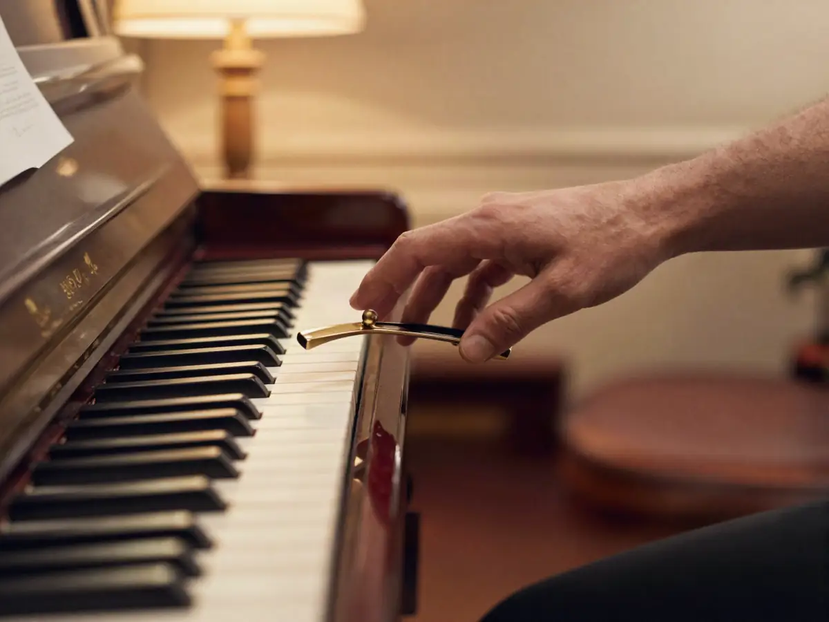 A left hand playing a single bass note below middle C