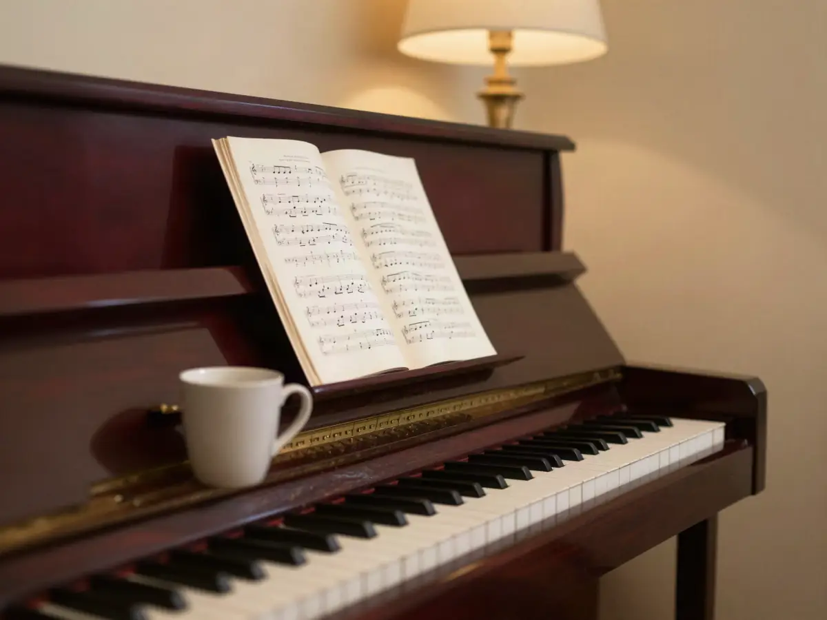 An adult playing keyboard chords while singing along at home