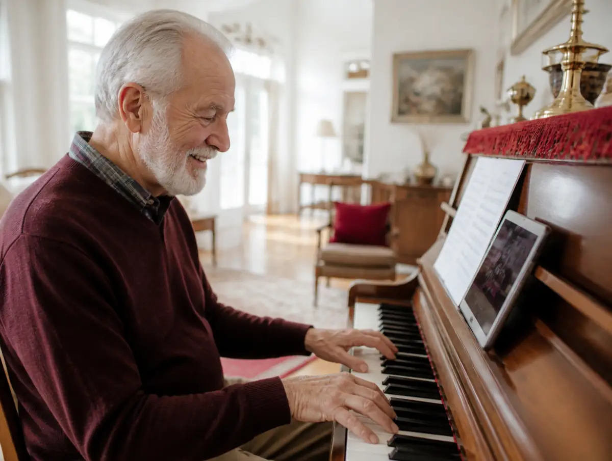 Tablet showing an ebook piano lesson with an embedded video